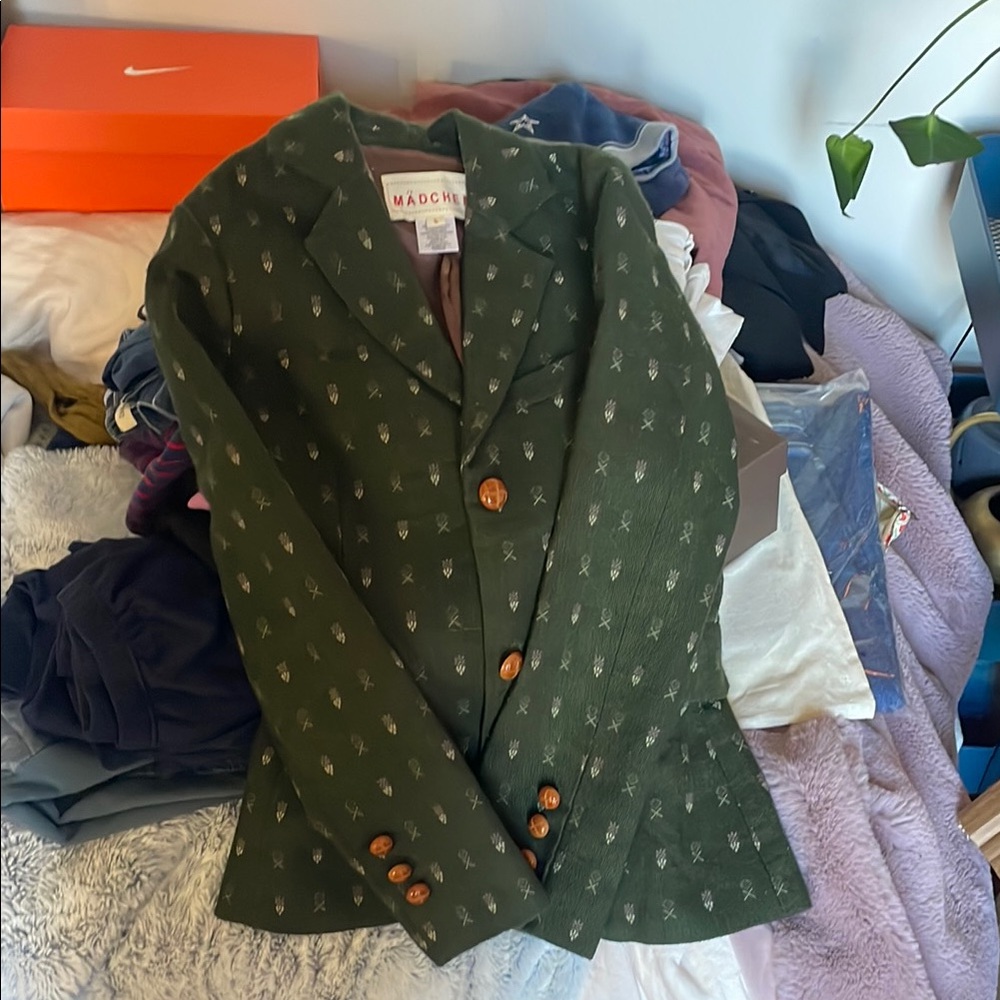 Mad Chen Green Blazer with Button Details